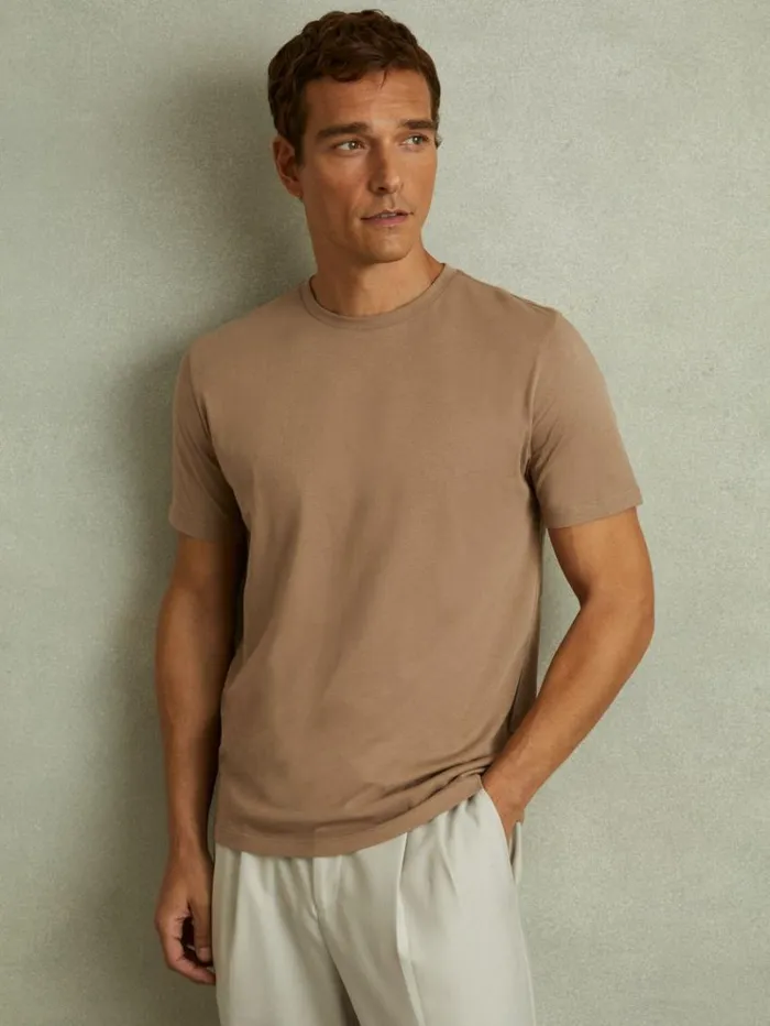 REISS TShirts Men Cotton Crew Neck TShirt Camel