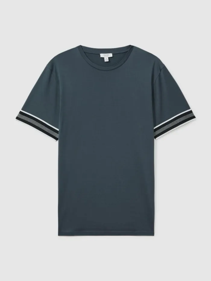 REISS TShirts Men Mercerised Cotton Striped TShirt Steel Blue