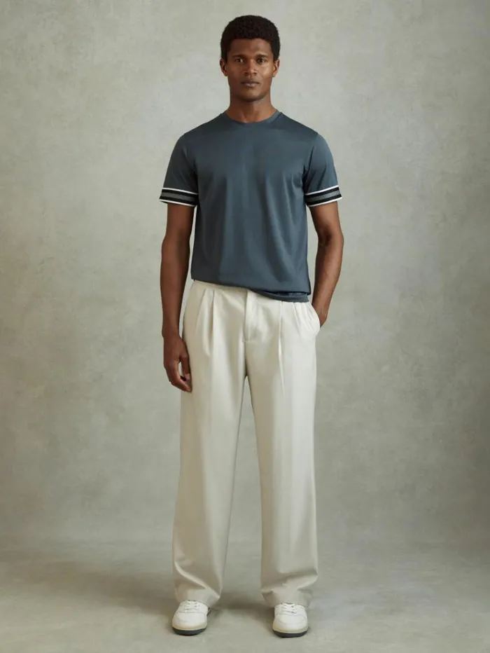 REISS TShirts Men Mercerised Cotton Striped TShirt Steel Blue