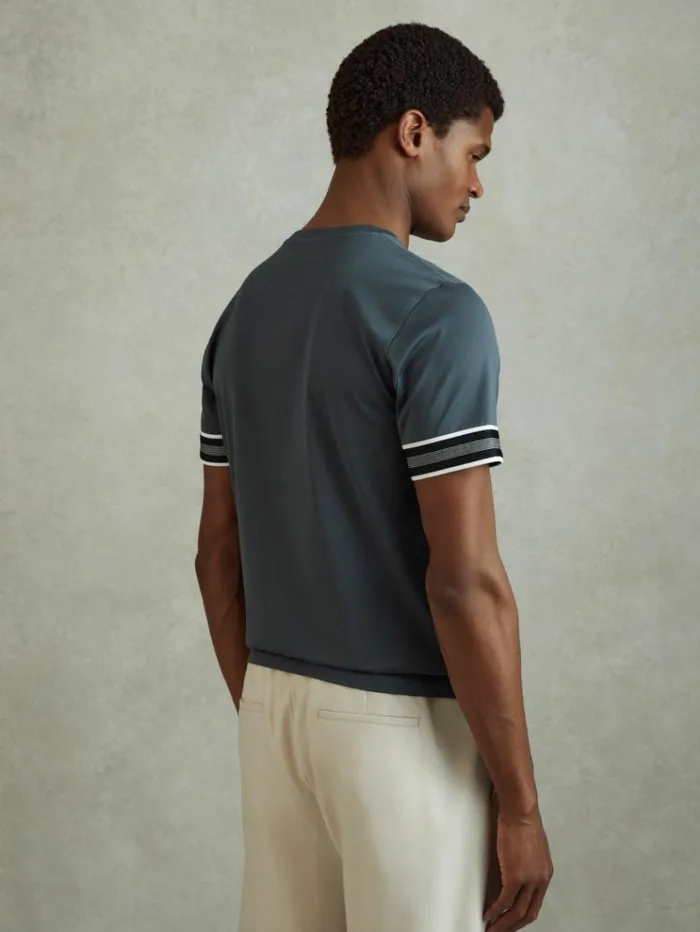 REISS TShirts Men Mercerised Cotton Striped TShirt Steel Blue
