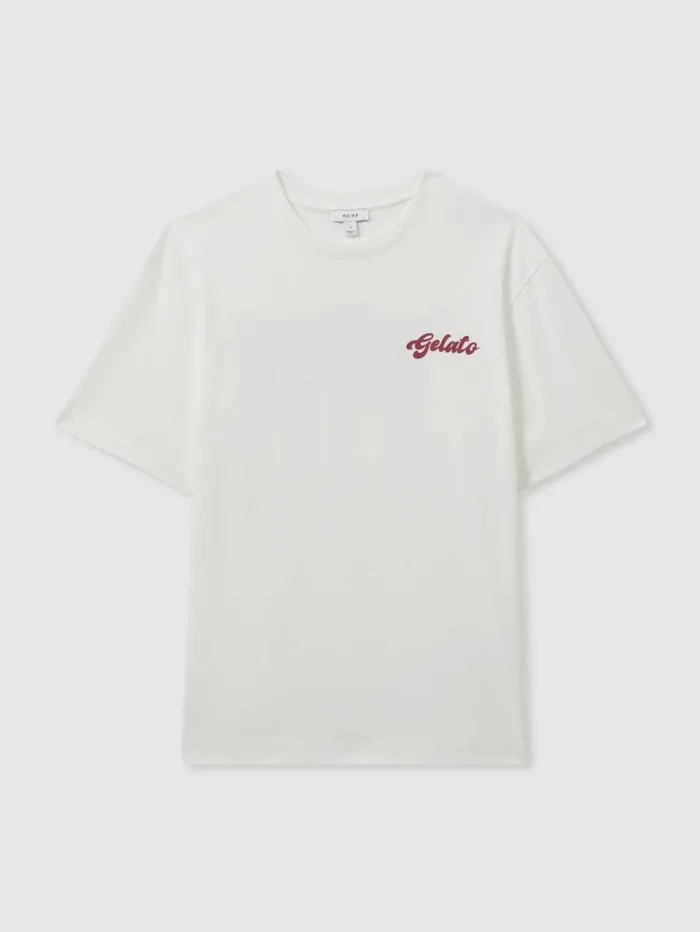 REISS TShirts Men Reiss Ch Oversized Cotton Gelato Print TShirt Whitepink