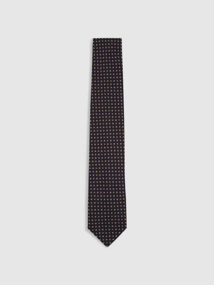 REISS Ties and Pocket Squares Men Silk Blend Foulard Floral Tie Navytobacco