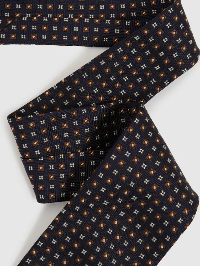 REISS Ties and Pocket Squares Men Silk Blend Foulard Floral Tie Navytobacco