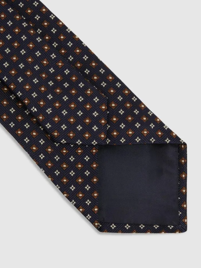 REISS Ties and Pocket Squares Men Silk Blend Foulard Floral Tie Navytobacco