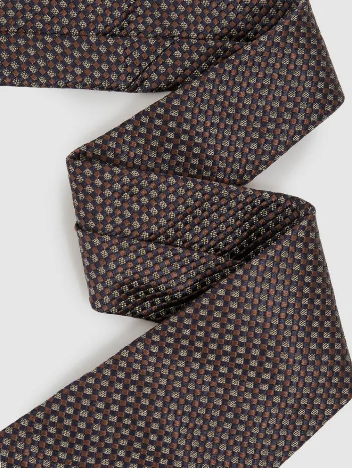 REISS Ties and Pocket Squares Men Silk Blend Textured Weave Tie Dark Brown