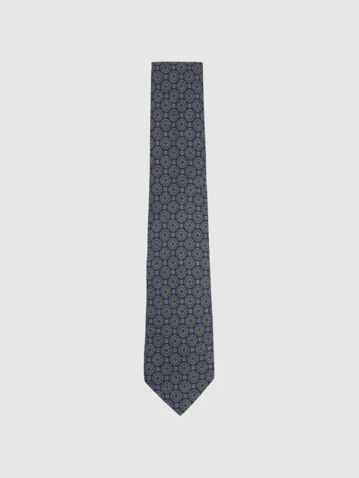REISS Ties and Pocket Squares Men Silk Floral Medallion Tie Indigo