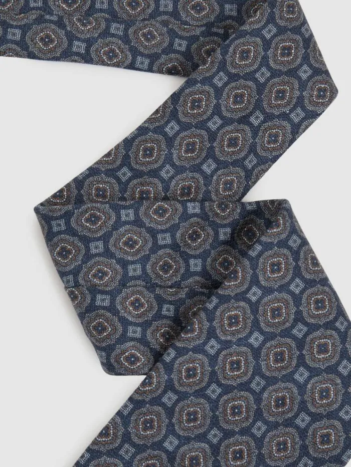 REISS Ties and Pocket Squares Men Silk Floral Medallion Tie Indigo