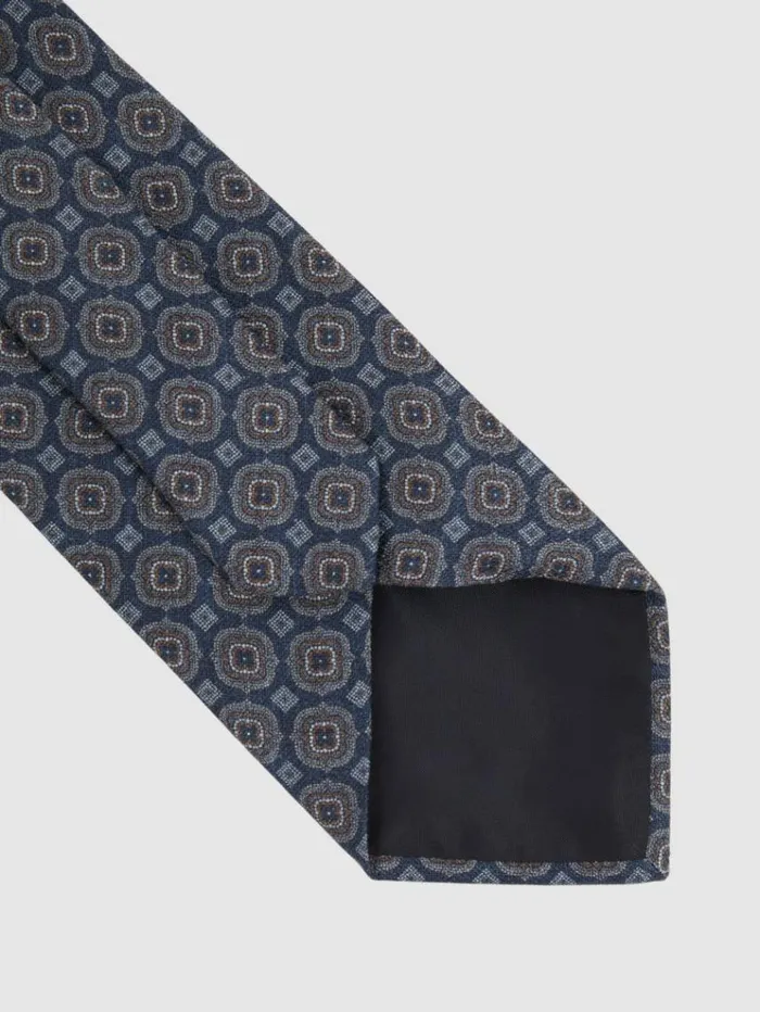 REISS Ties and Pocket Squares Men Silk Floral Medallion Tie Indigo