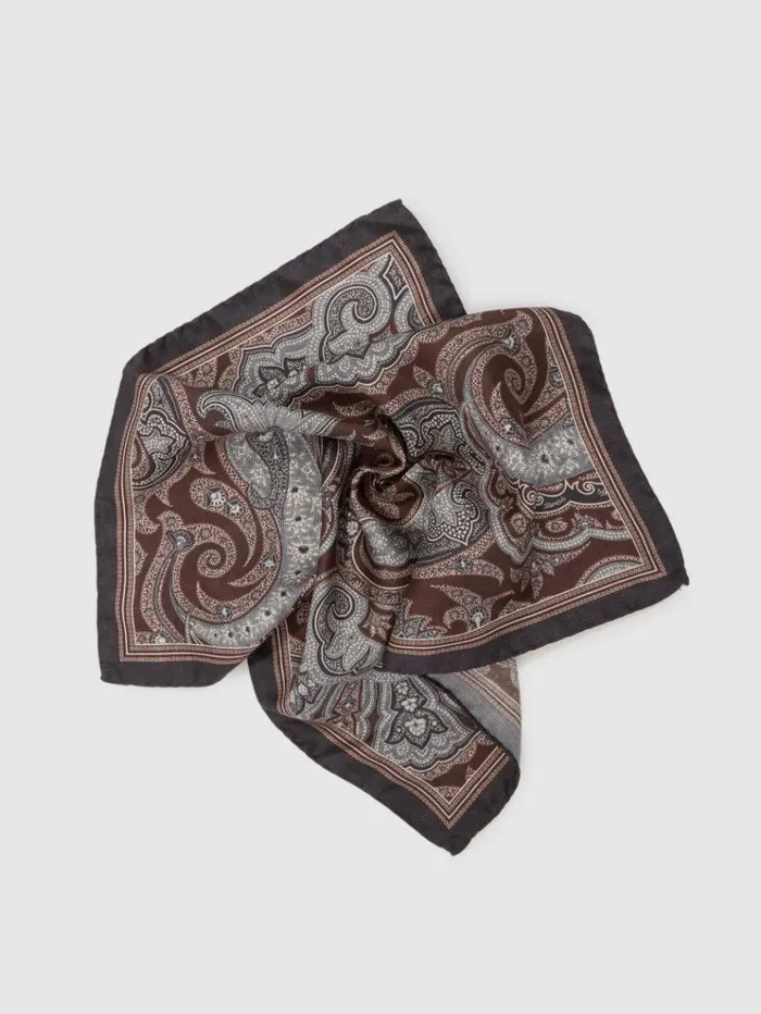 REISS Ties and Pocket Squares Men Silk Hybrid Print Pocket Square Chocolate