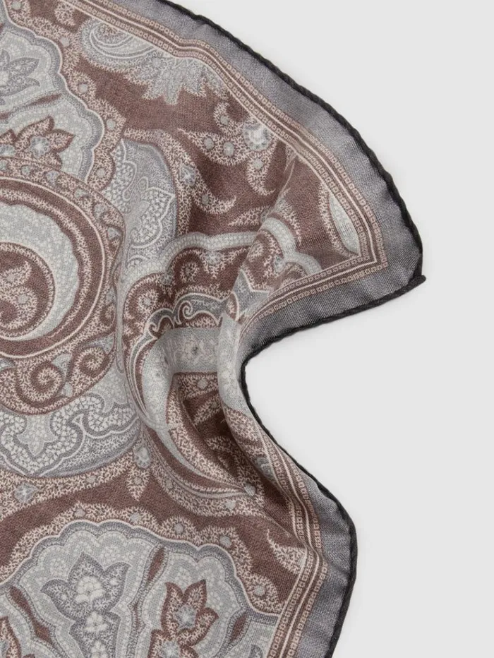REISS Ties and Pocket Squares Men Silk Hybrid Print Pocket Square Chocolate
