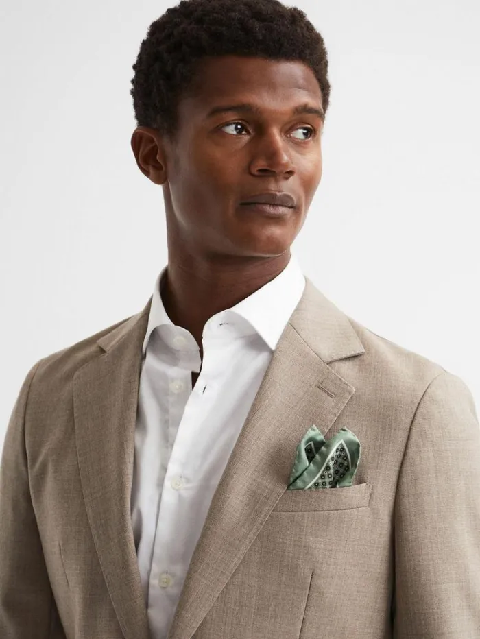 REISS Ties and Pocket Squares Men Silk Pocket Square Light Green