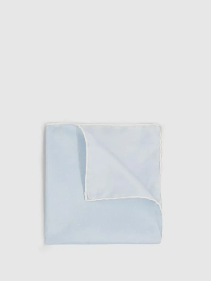 REISS Ties and Pocket Squares Men Silk Polka Dot Pocket Square Light Blue