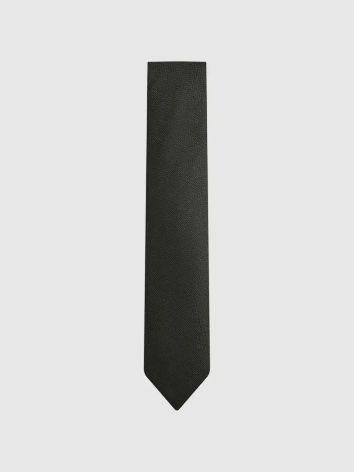 REISS Ties and Pocket Squares Men Textured SilkBlend Tie Dark Green
