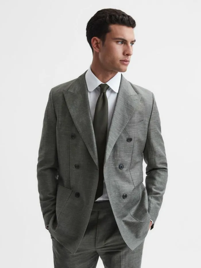REISS Ties and Pocket Squares Men Textured SilkBlend Tie Dark Green