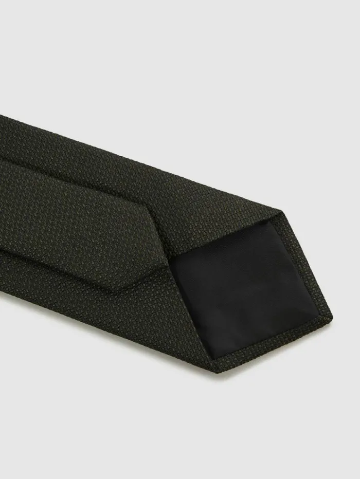 REISS Ties and Pocket Squares Men Textured SilkBlend Tie Dark Green