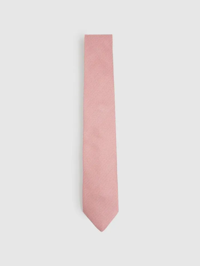 REISS Ties and Pocket Squares Men Textured Silk Blend Tie Dark Pink