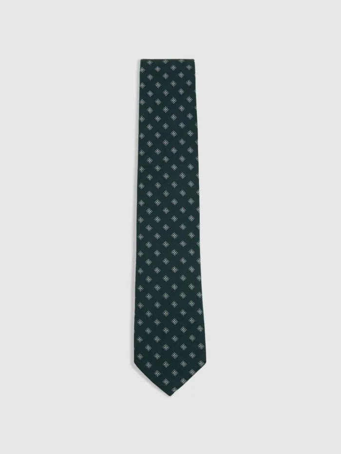 REISS Ties and Pocket Squares Men Wool Silk Foulard Textured Tie Forest Green REISS Ties and Pocket Squares Men Wool Silk Foulard Textured Tie Forest Green