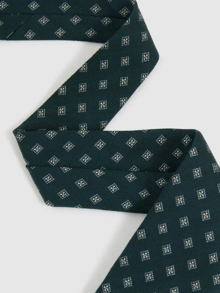 REISS Ties and Pocket Squares Men Wool Silk Foulard Textured Tie Forest Green