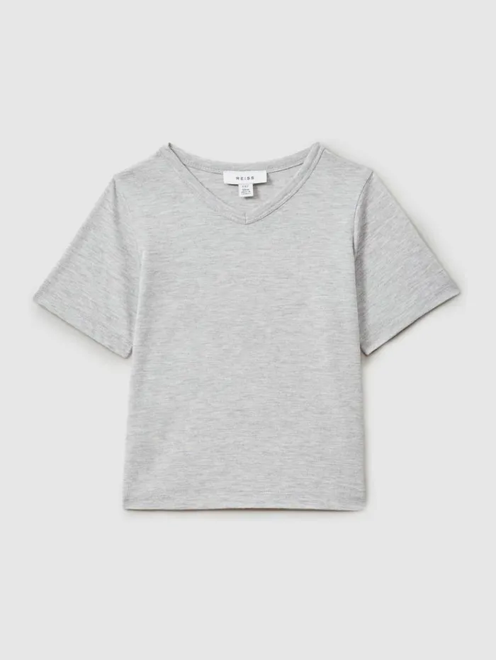 REISS Tops and TShirts Children CottonBlend VNeck TShirt Grey Marl