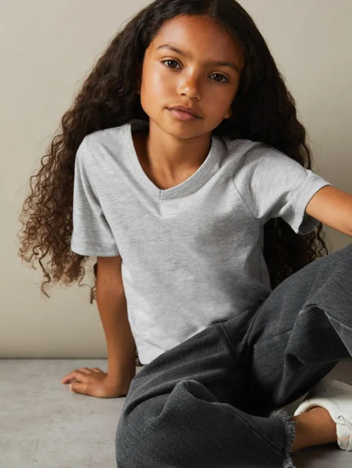 REISS Tops and TShirts Children CottonBlend VNeck TShirt Grey Marl