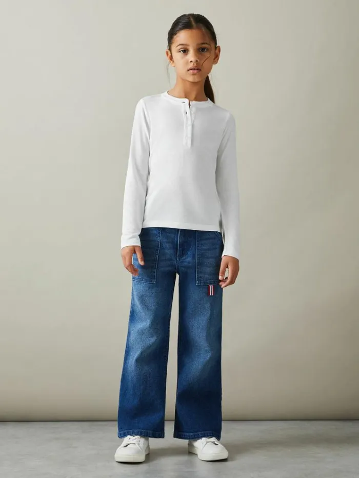 REISS Tops and TShirts Children Grandad Collar LongSleeve Top Ivory