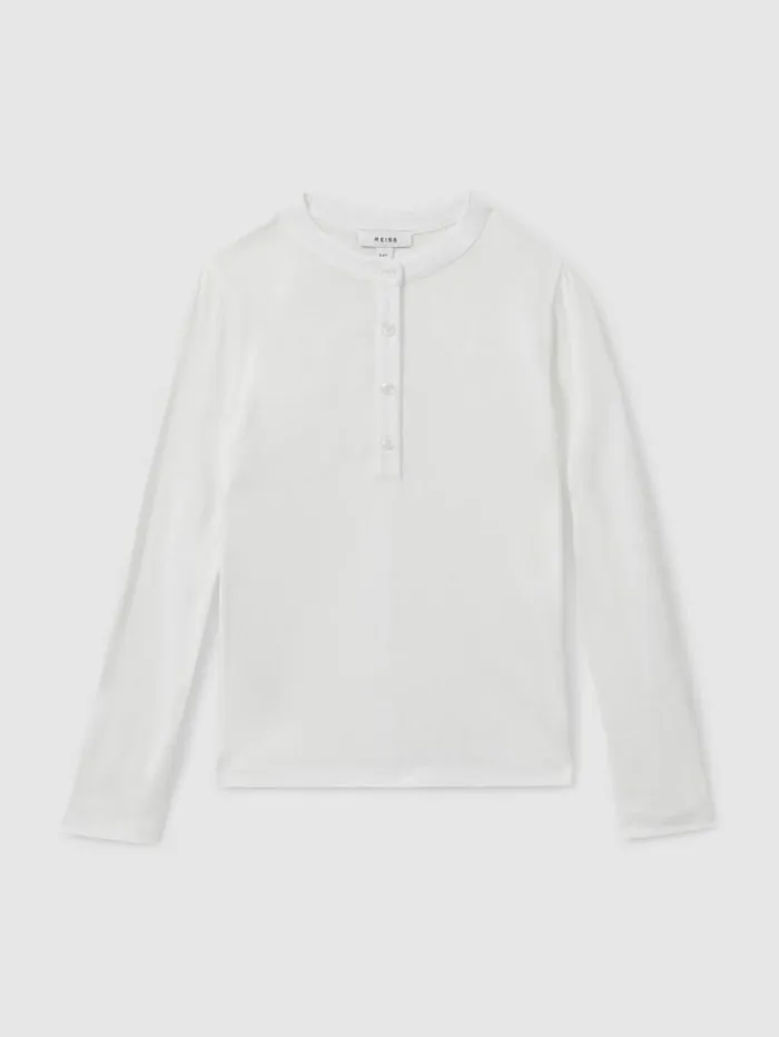 REISS Tops and TShirts Children Grandad Collar LongSleeve Top Ivory