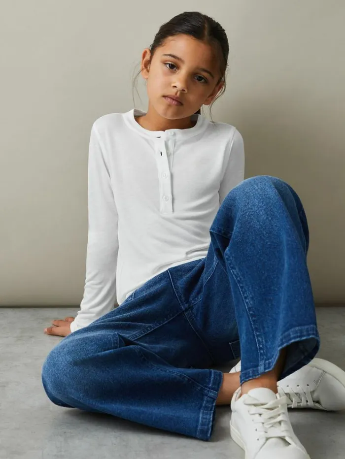 REISS Tops and TShirts Children Grandad Collar LongSleeve Top Ivory