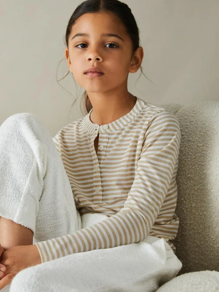REISS Tops and TShirts Children Striped Grandad Collar LongSleeve Top Oatmeal REISS Tops and TShirts Children Striped Grandad Collar LongSleeve Top Oatmeal