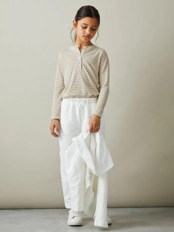 REISS Tops and TShirts Children Striped Grandad Collar LongSleeve Top Oatmeal