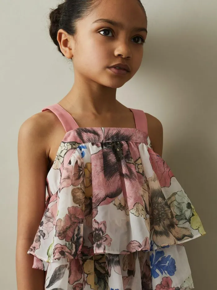 REISS Tops and TShirts Children Tiered Floral Print Top CoOrd Pink Print