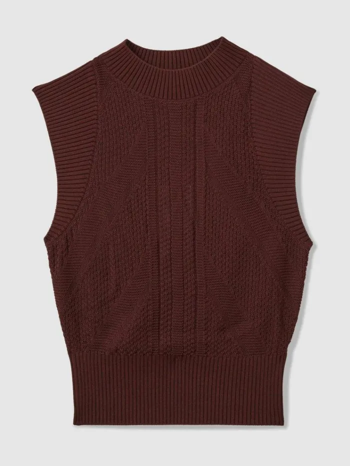 REISS Tops Women Florere Burgundy Knitted Cropped Vest Burgundy