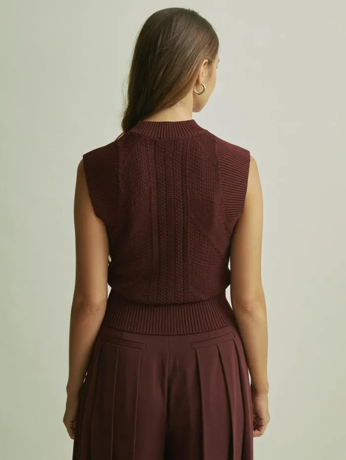 REISS Tops Women Florere Burgundy Knitted Cropped Vest Burgundy