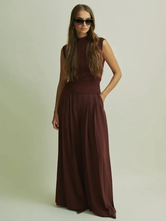 REISS Tops Women Florere Burgundy Knitted Cropped Vest Burgundy