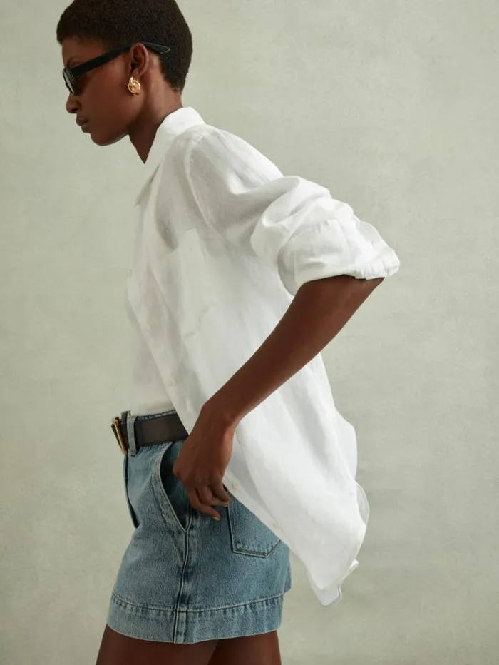 REISS Tops Women Linen Button Through Shirt White