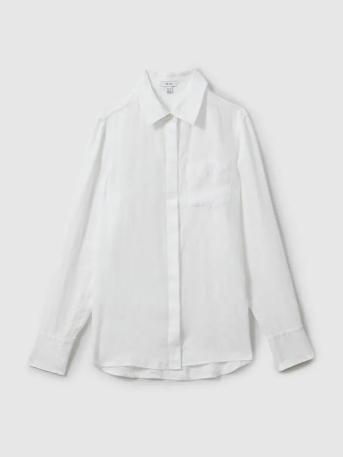REISS Tops Women Linen Button Through Shirt White