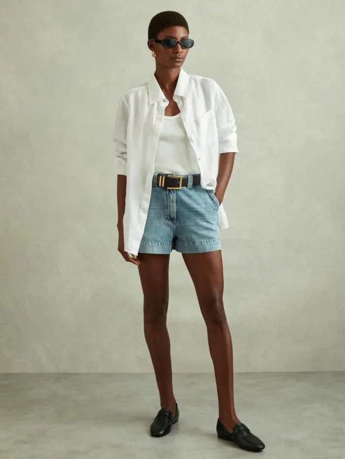 REISS Tops Women Linen Button Through Shirt White