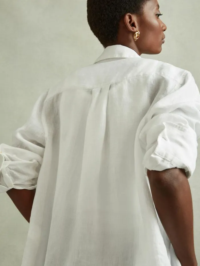 REISS Tops Women Linen Button Through Shirt White