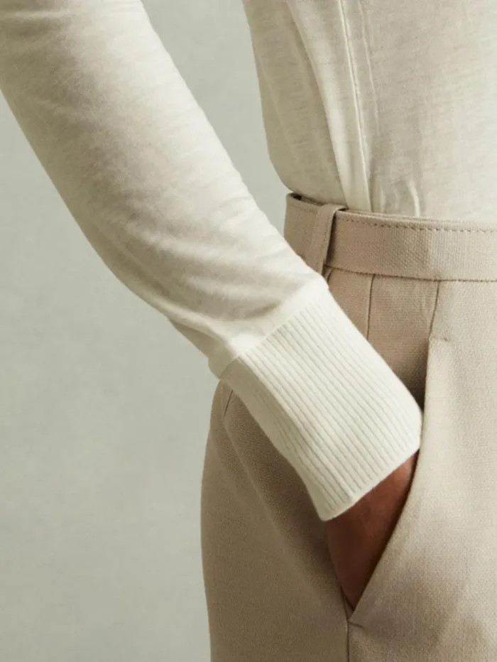 REISS Tops Women Lyocell Wool Marled VNeck Top Cream