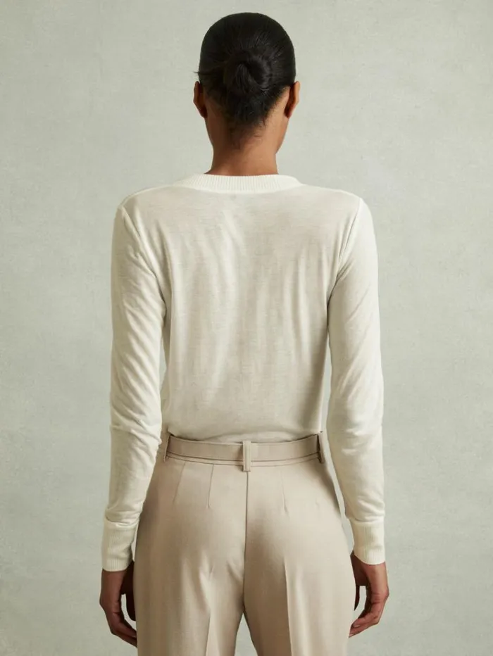 REISS Tops Women Lyocell Wool Marled VNeck Top Cream