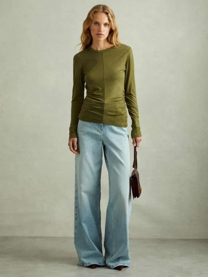 REISS Tops Women Marled Asymmetric Ruched Top Green
