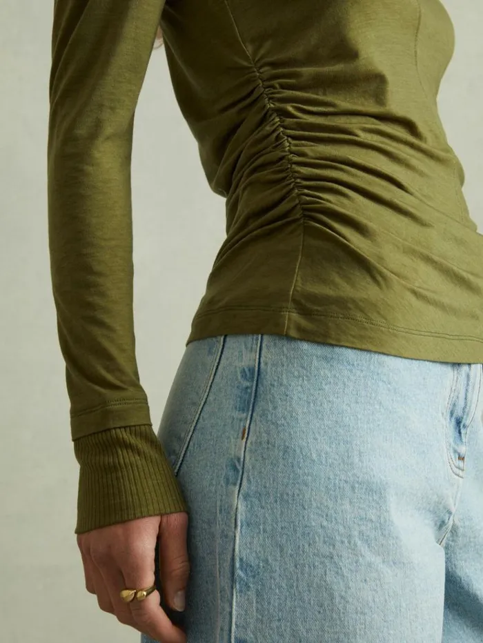REISS Tops Women Marled Asymmetric Ruched Top Green