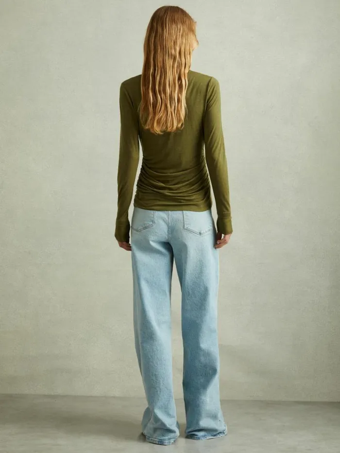 REISS Tops Women Marled Asymmetric Ruched Top Green