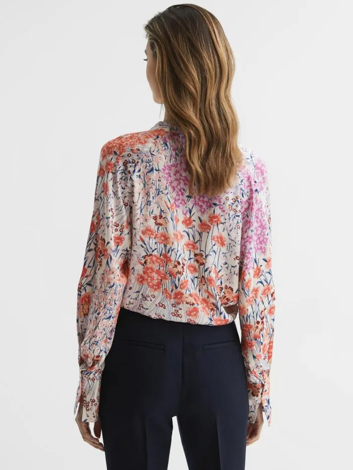 REISS Tops Women Meadow Print Split Cuff Shirt Coralwhite