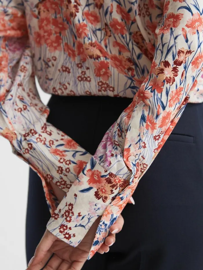 REISS Tops Women Meadow Print Split Cuff Shirt Coralwhite
