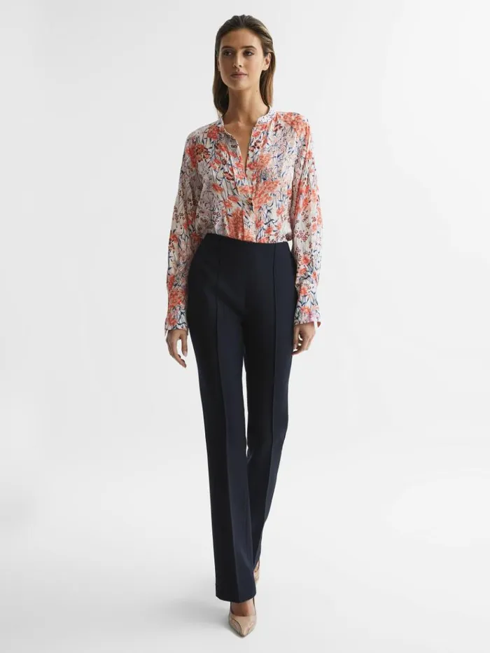 REISS Tops Women Meadow Print Split Cuff Shirt Coralwhite