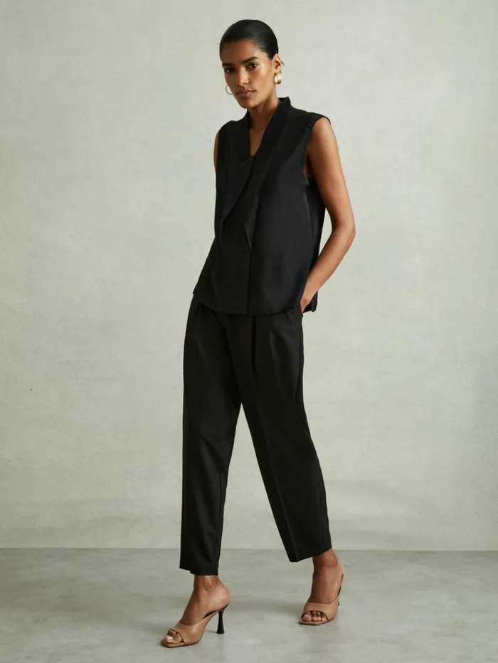 REISS Tops Women Relaxed Tux Top Black