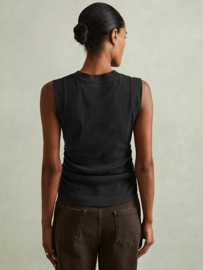 REISS Tops Women Ribbed Ruched Waist Vest Navy