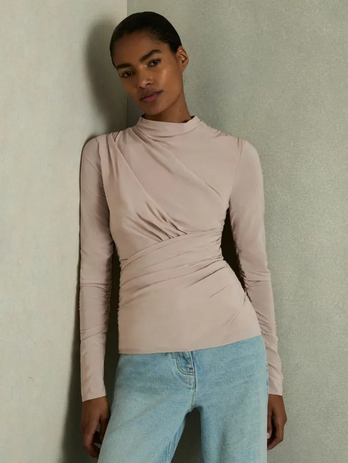 REISS Tops Women Ruched Long Sleeve Top Blush