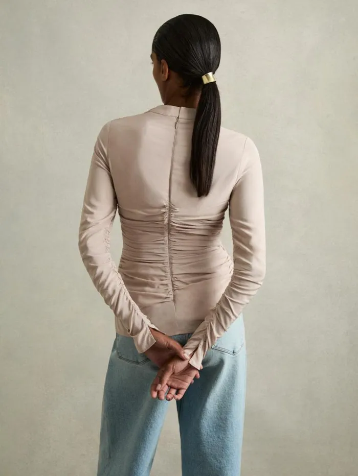 REISS Tops Women Ruched Long Sleeve Top Blush