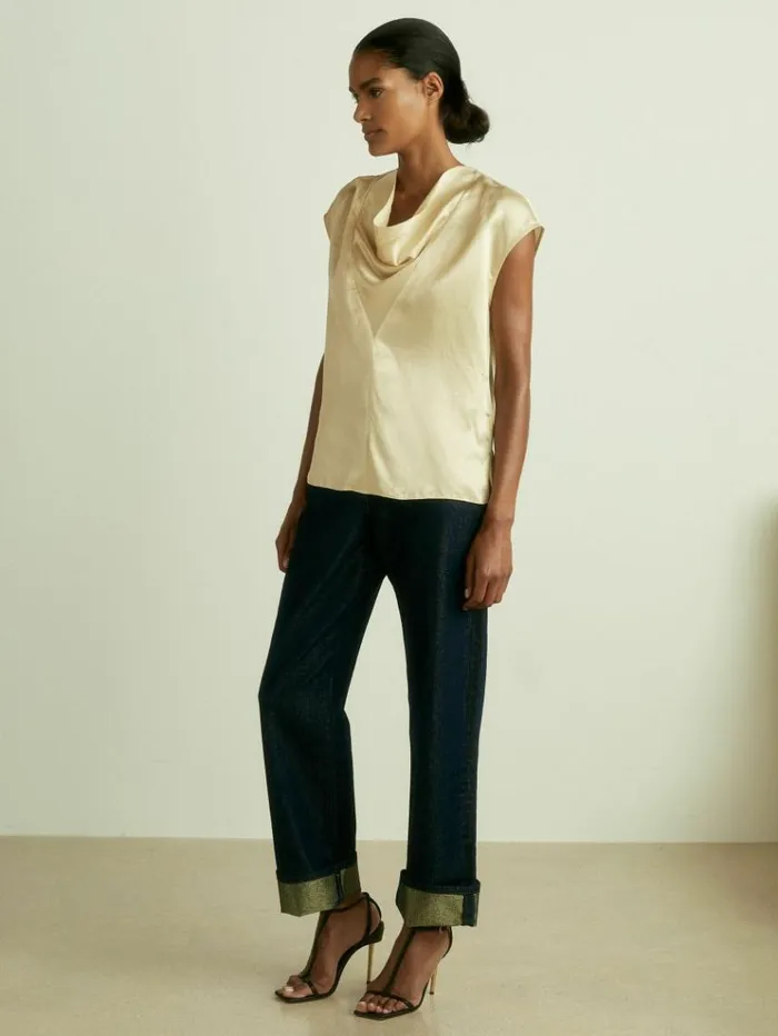 REISS Tops Women Satin Cowl Neck Top Cream